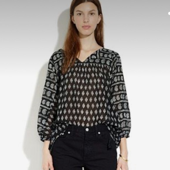 Madewell Black Moroccan Boho Paisley Print Blouse - Picture 5 of 5
